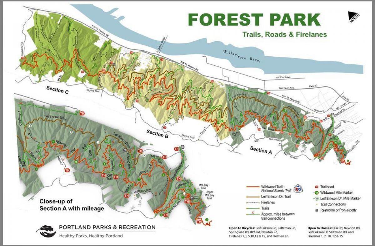 kartta Forest Park, Portland Oregon