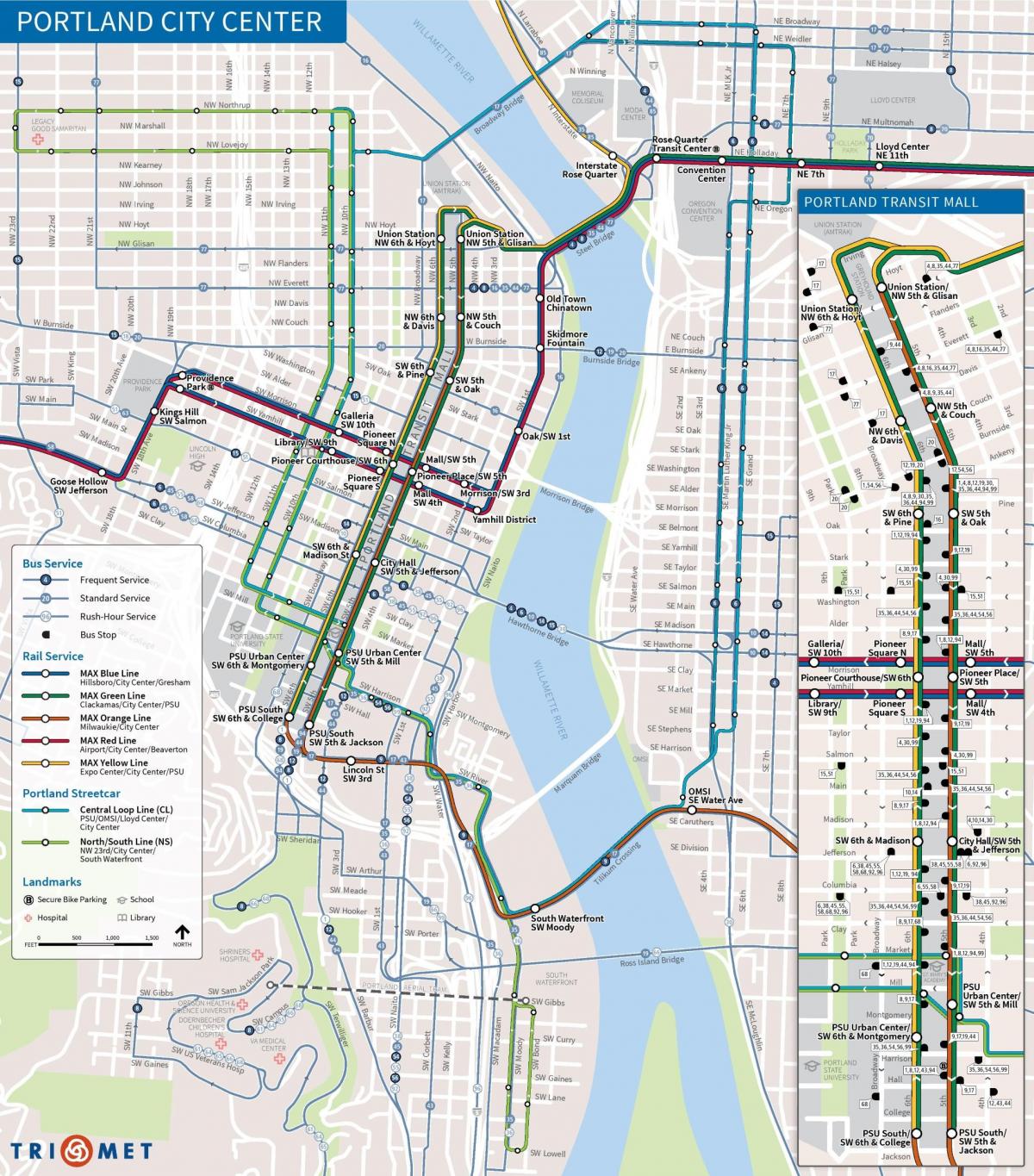 Portland Oregon julkinen liikenne kartta