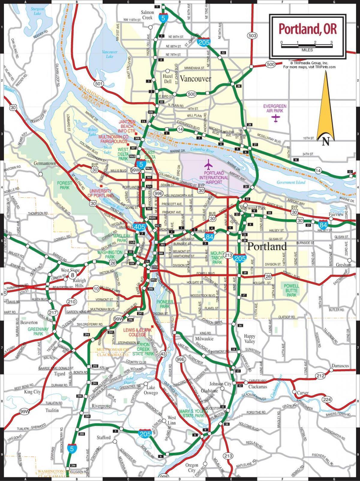 kartta Portland metron alueella