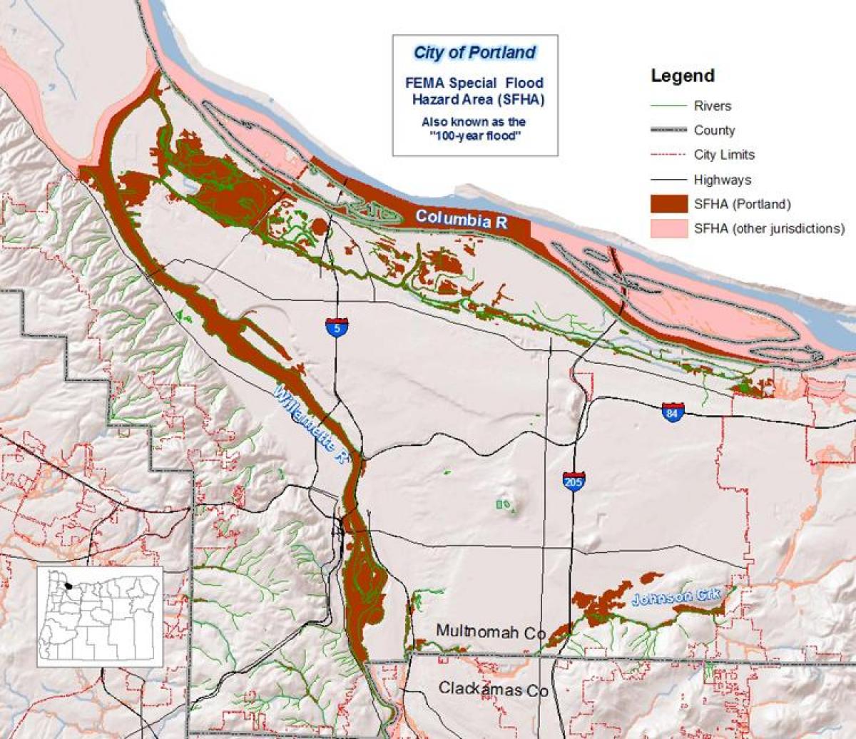 Portland Oregon tulva kartta